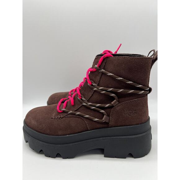 UGG Brisbane Lace Up Suede Platform Boots Burnt Cedar Women's Size 9.5 - Picture 2 of 12